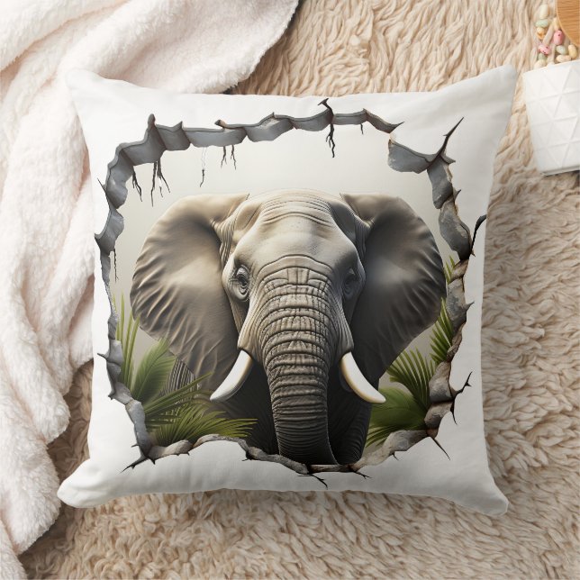 3D Elephant Wall Break Art – Realistic Safari Throw Pillow (Blanket)