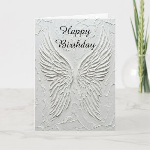 3D Embossed Angel Wings Birthday Card White