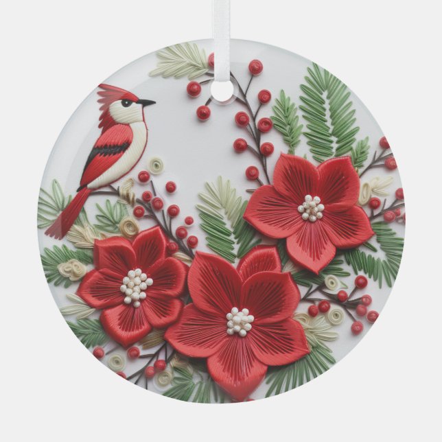 3D Embroidered Cardinal Christmas ornaments (Front)