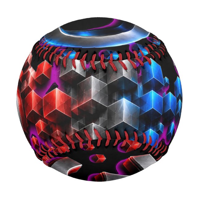 3D Exploding Cubes - Chrome Red Blue Tech Art Baseball (Back)