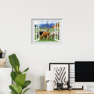 3D Fake Window View Alpaca Llama Wall Art