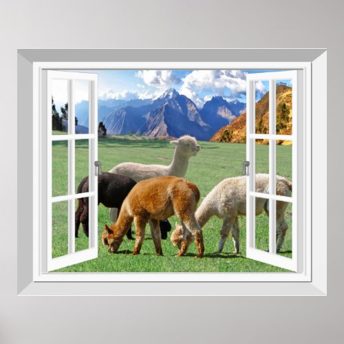 3D Fake Window View Alpaca Llama Wall Art