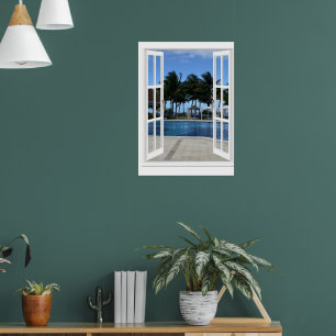 3D Fake Window View Swimming Pool Poster Art