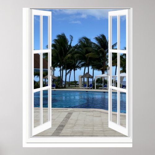 3D Fake Window View Swimming Pool Poster Art