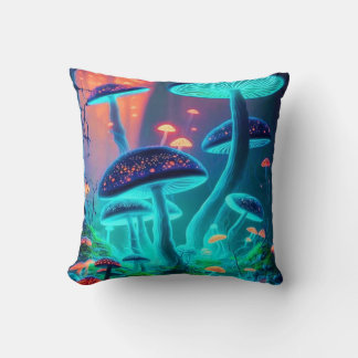 3d fantasy forest graphics mushroom throw pillow