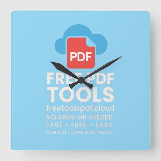 🔥 3D Fantasy Logo – FreetoolsPDF.Cloud Square Wall Clock (Front)