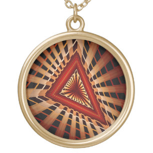3D Fantasy Network Modern Fractal Graphic Design Gold Plated Necklace