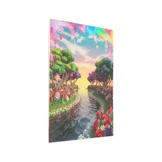 3D Fantasy Sunset Over Serene Lake with Vibrant  Metal Print (3/4)