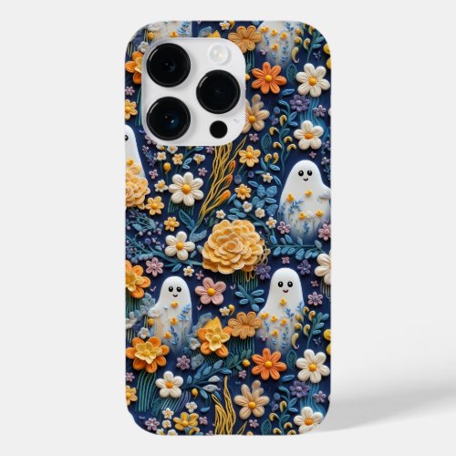 3D Faux Clay Cute Halloween Ghosts and Flowers Case_Mate iPhone 14 Pro Case