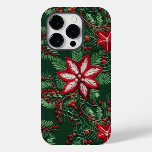 3D Faux Embroidered Elegant Christmas Poinsettias  Case_Mate iPhone 14 Pro Case
