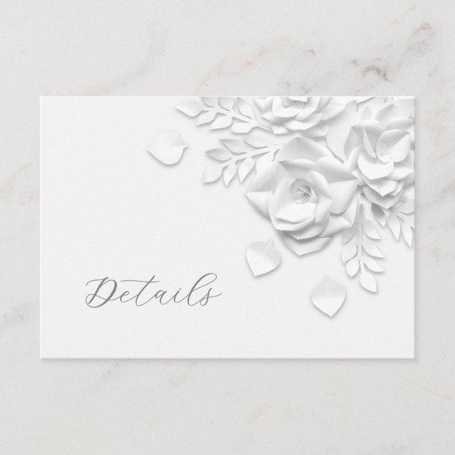 3D  Faux Paper Cut Roses Wedding Details Enclosure Card (Front)
