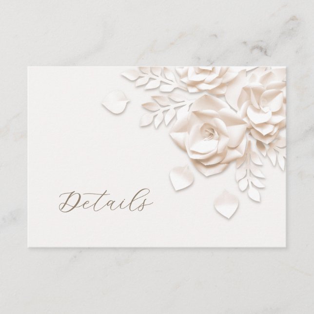 3D Faux Paper Cut Roses Wedding Details Enclosure Card (Front)