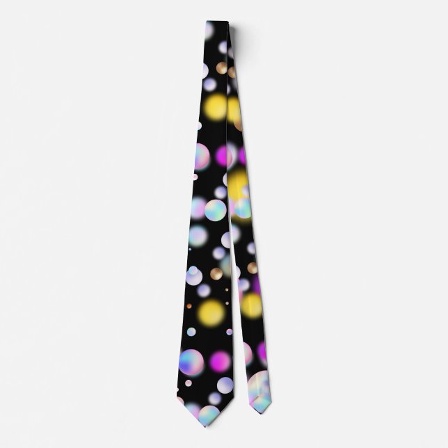 3D Floating Balls Pattern. Black BG Neck Tie (Front)