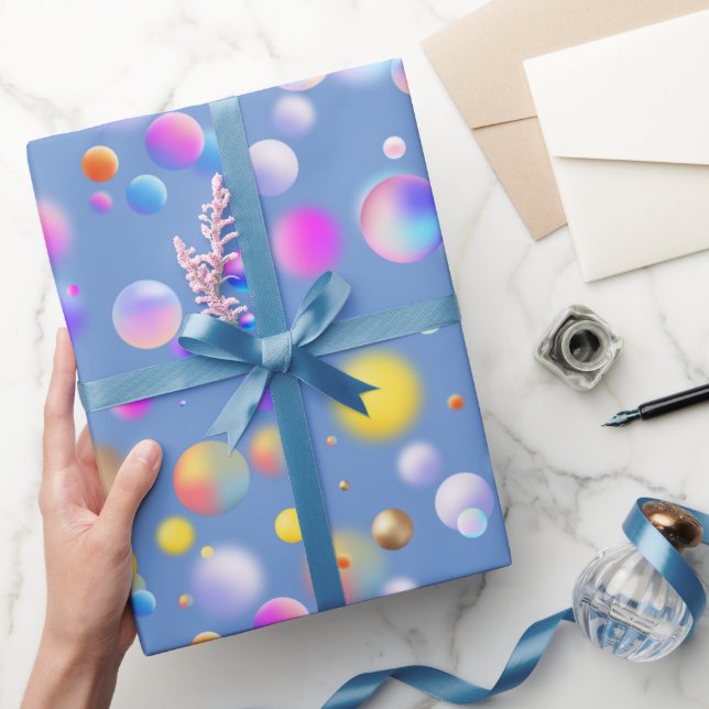 3D Floating Balls Pattern. LBlue BG Wrapping Paper (Gifting)
