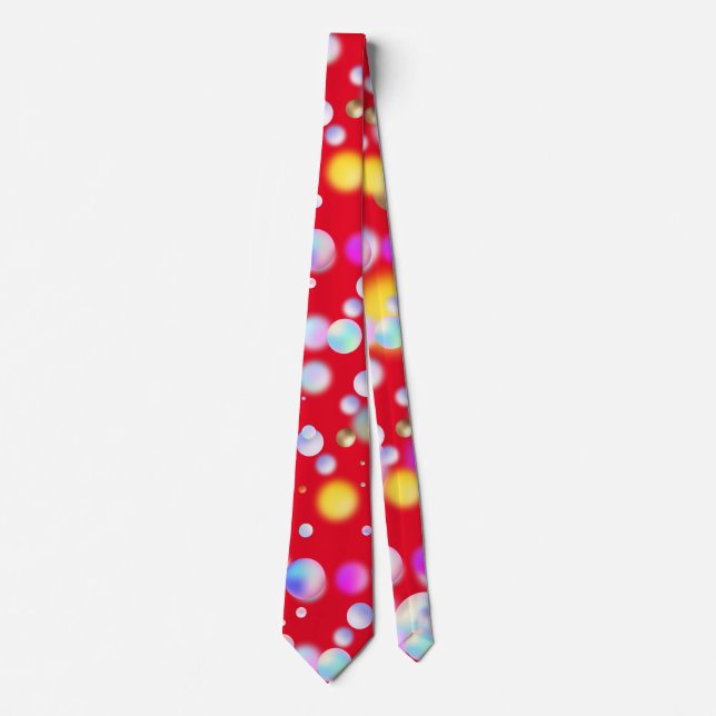 3D Floating Balls Pattern. Red BG Neck Tie (Front)