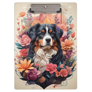 3D Floral Fantasy Bernese Mountain Dog Birds View Clipboard