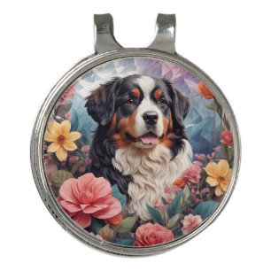 3D Floral Fantasy Bernese Mountain Dog Birds View Golf Hat Clip