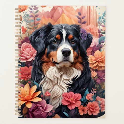 3D Floral Fantasy Bernese Mountain Dog Birds View Planner