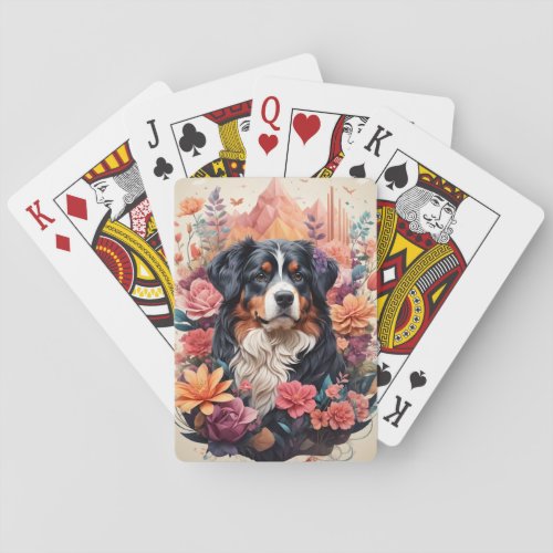 3D Floral Fantasy Bernese Mountain Dog Birds View Poker Cards