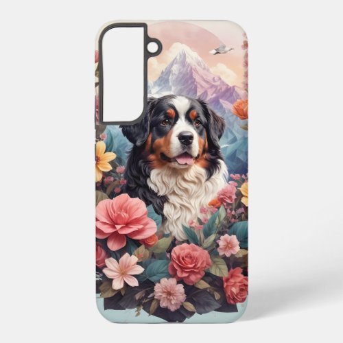 3D Floral Fantasy Bernese Mountain Dog Birds View Samsung Galaxy S22 Case