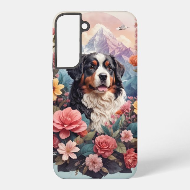 3D Floral Fantasy Bernese Mountain Dog Birds View Samsung Galaxy Case (Back)