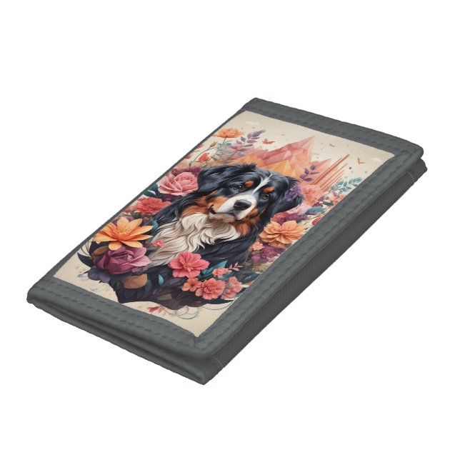 3D Floral Fantasy Bernese Mountain Dog Birds View Trifold Wallet (Bottom)
