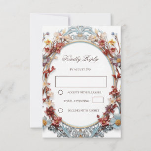 3D Floral Frame Modern White RSVP Card