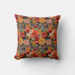 3d Floral Paper Quilling Pattern Throw Pillow
