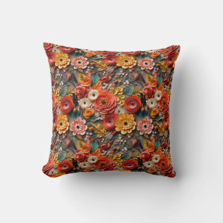 3d Floral Paper Quilling Pattern Throw Pillow