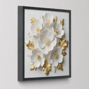 3d floral sculpted white flowers and gold leaves peel and stick photo tile
