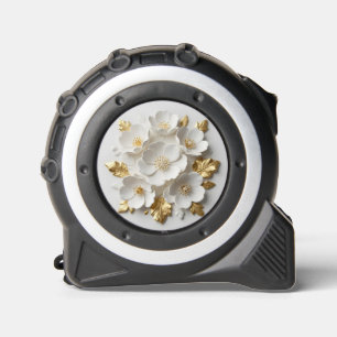 3d floral sculpted white flowers and gold leaves tape measure
