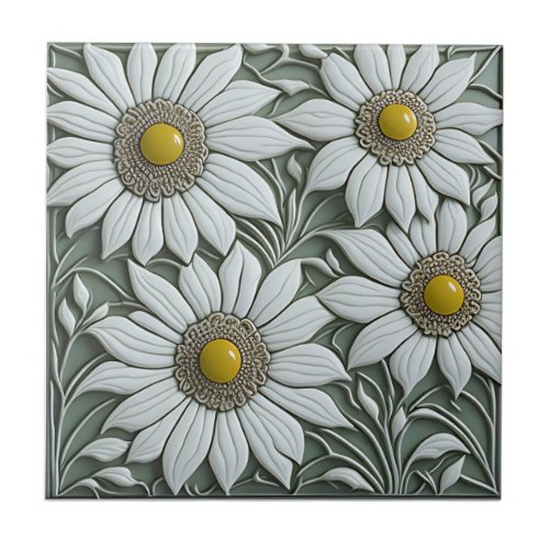 3D Floral Wall Decor Art Nouveau Ceramic Tile