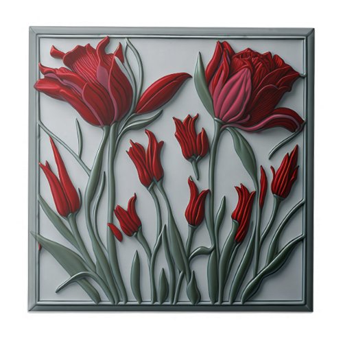 3D Floral Wall Decor Art Nouveau Ceramic Tile