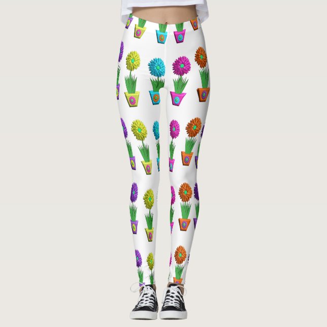 3D Flowers in Pots Leggings (Front)