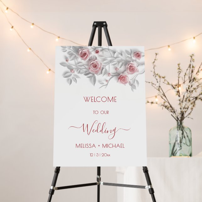 3D Flowers Roses Wedding Welcome Foam Board (In Situ (Stand))