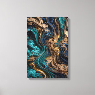 3D Fluid Art Wall Art - Teal and Gold Cardboard