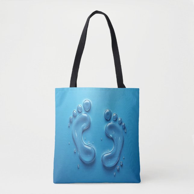 3D Footprint Blue Tote Bag (Front)