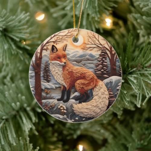 3D Fox Chirstmas Animal  Ceramic Ornament