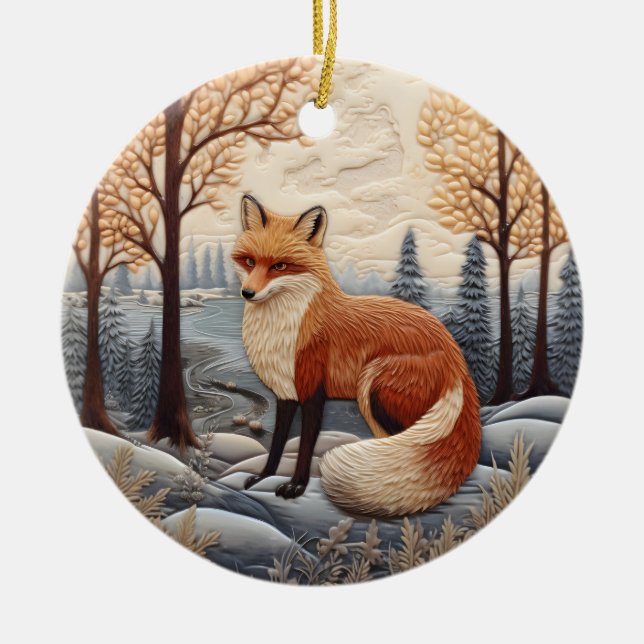 3D Fox Chirstmas Animal  Ceramic Ornament (Front)