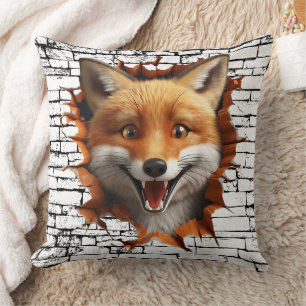 3D Fox Wall Break Art – Realistic Safari Throw Pillow