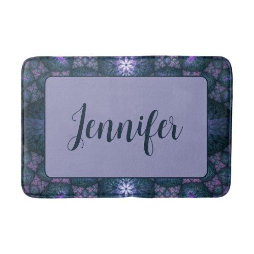 3D Fractal Abstract Pattern Blue Purple Pink Name Bath Mat