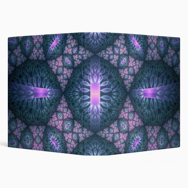 3D Fractal Art Abstract Pattern Blue Purple Pink 3 Ring Binder (Background)