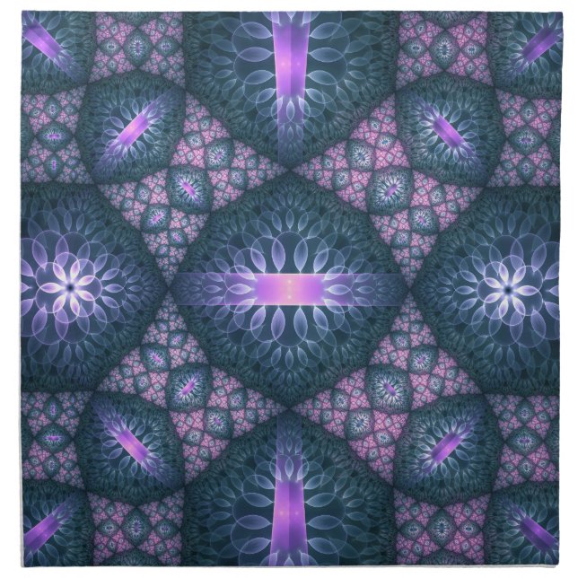 3D Fractal Art Abstract Pattern Blue Purple Pink Cloth Napkin (Front)