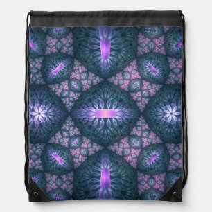 3D Fractal Art Abstract Pattern Blue Purple Pink Drawstring Bag