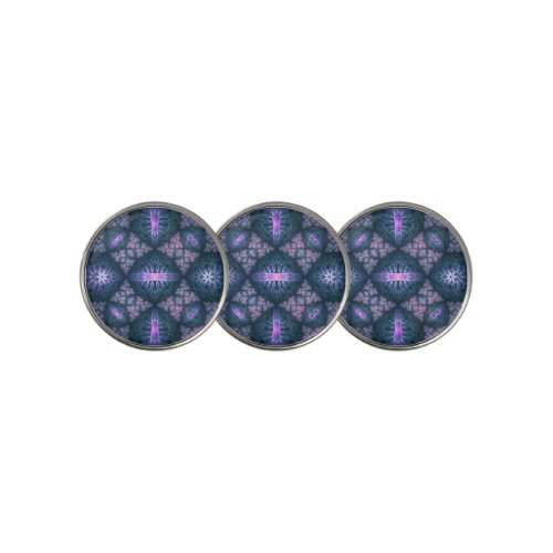 3D Fractal Art Abstract Pattern Blue Purple Pink Golf Ball Marker