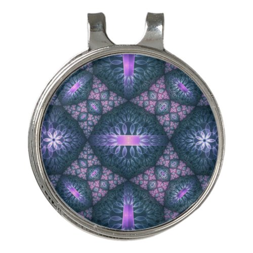 3D Fractal Art Abstract Pattern Blue Purple Pink Golf Hat Clip