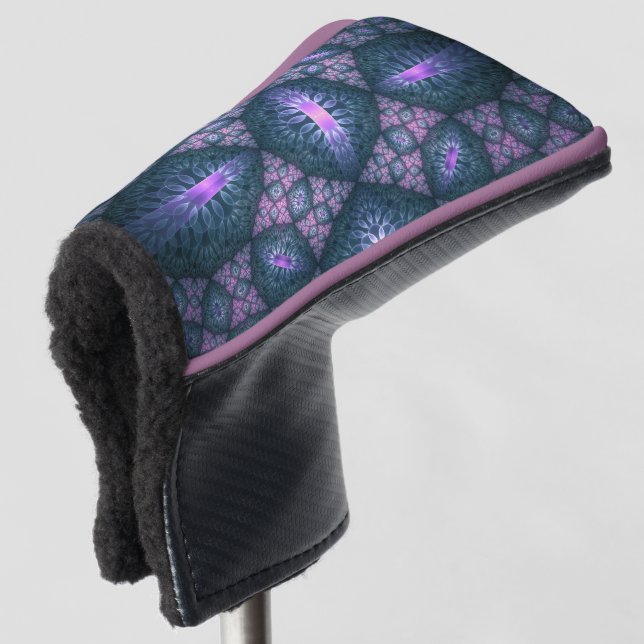 3D Fractal Art Abstract Pattern Blue Purple Pink Golf Head Cover (3/4 Front)