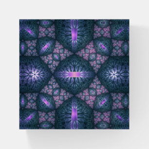 3D Fractal Art Abstract Pattern Blue Purple Pink Paperweight
