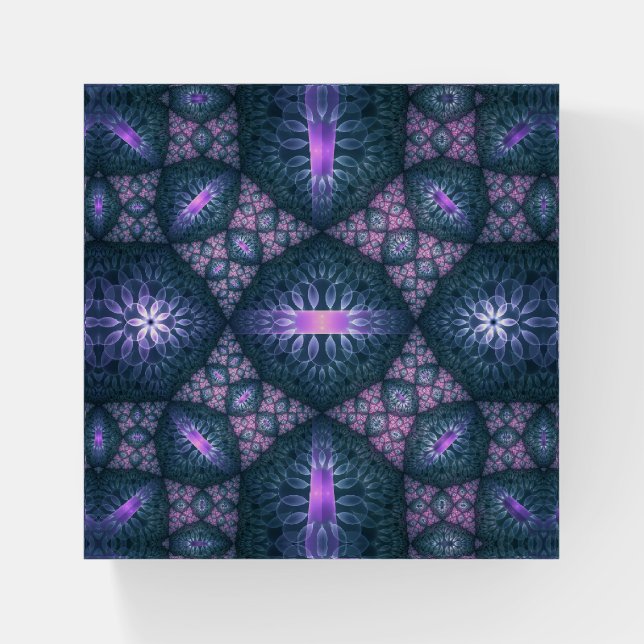3D Fractal Art Abstract Pattern Blue Purple Pink Paperweight (Front)