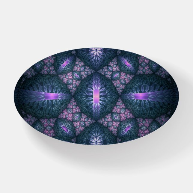 3D Fractal Art Abstract Pattern Blue Purple Pink Paperweight (Front)